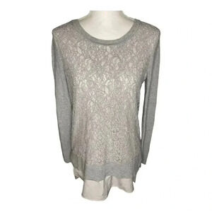 Vera Wang Simply Vera Women’s Small Gray Lace Mock Layer‎ Sweater